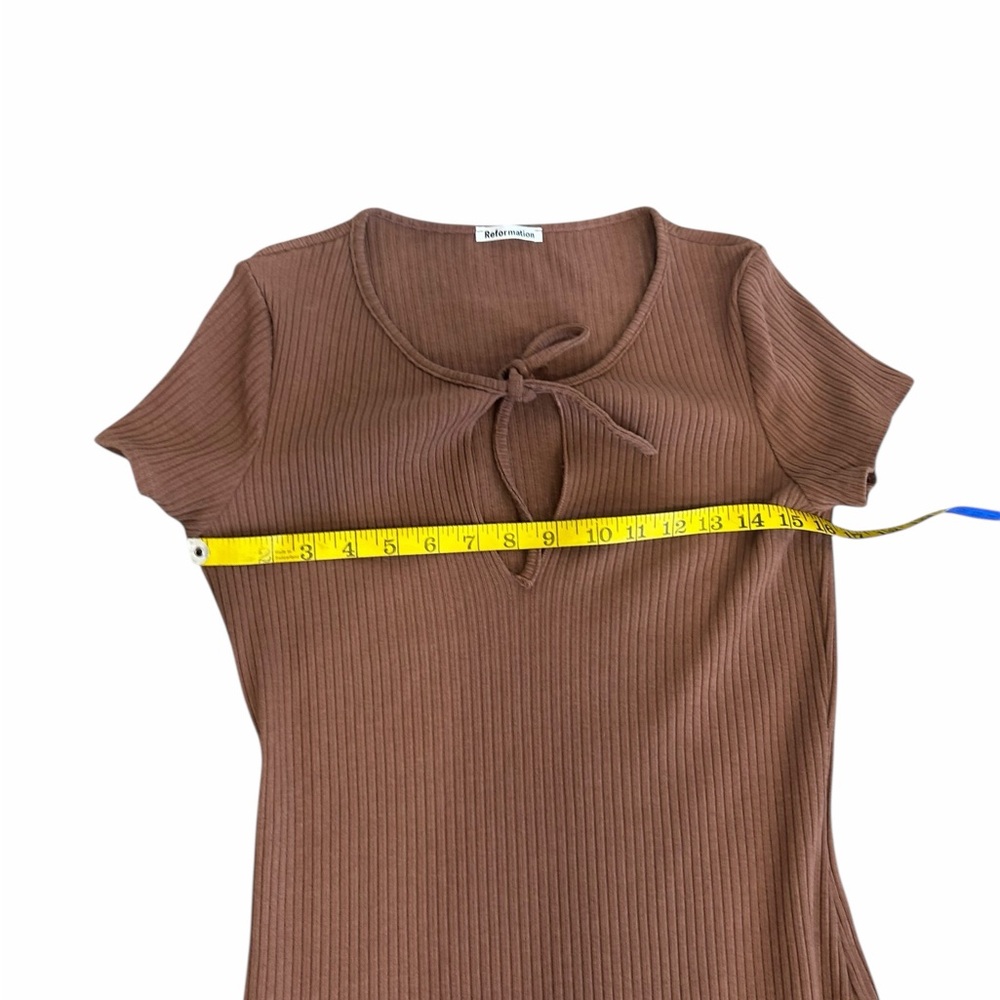 Reformation Brown Ribbed Knit Keyhole Midi Slit Dress Size Large - Picture 13 of 13